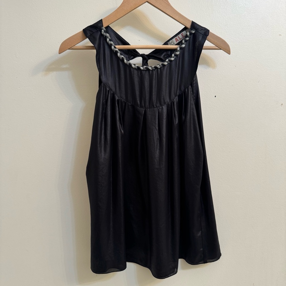 Lightweight Black Babydoll Top with Leather Satin Finish